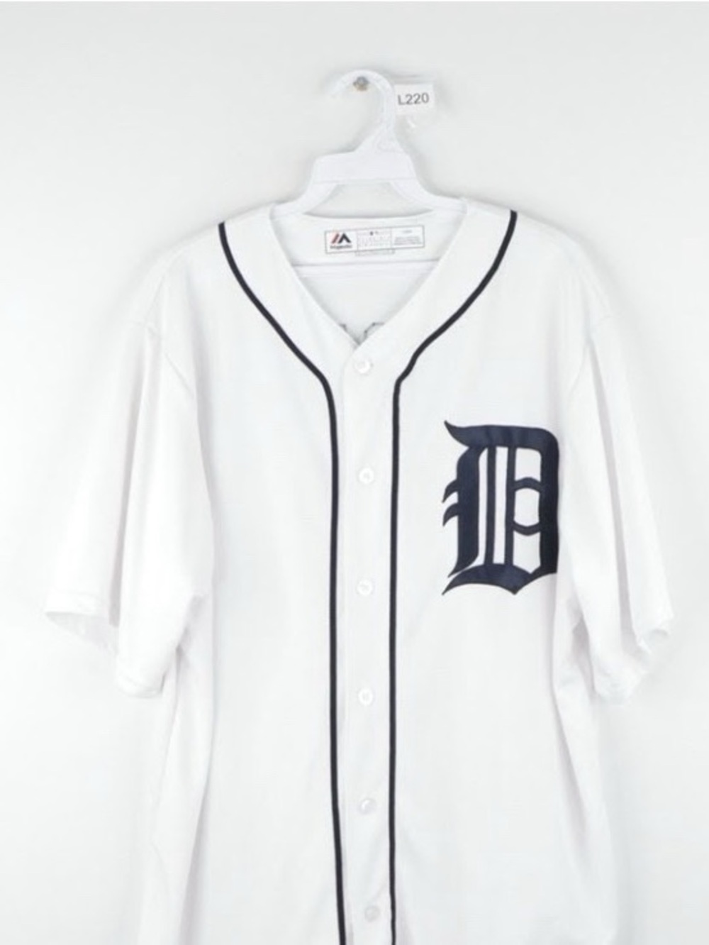 True Fan White Baseball Jersey with Navy 'D' Logo for Detroit Tigers